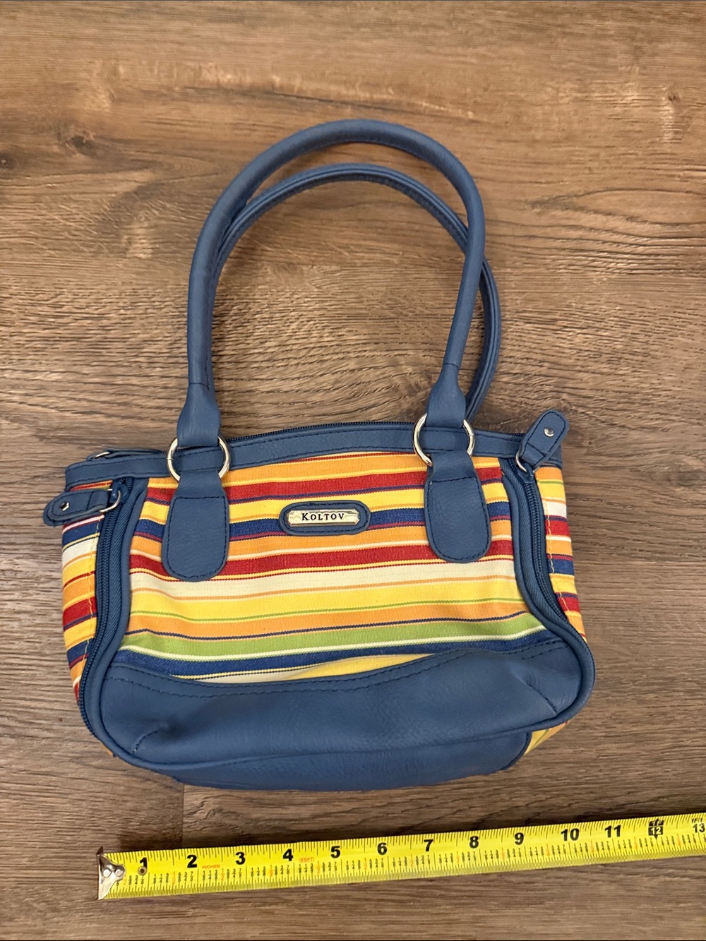 Koltov Blue vegan Leather-Trim Striped Shoulder Bag with pockets